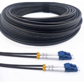 Elfcam® - 50m/164ft Outdoor and Indoor Shielded Armored Fiber Optic Cable LC/UPC to LC/UPC OS2 Singlemode Duplex 9/125μm LSZH, Black 50 Meters