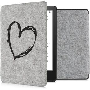 kwmobile Case Compatible with Amazon Kindle Paperwhite 11. Generation 2021 - Book Style Felt Fabric Protective e-Reader Cover Folio Case - Travel Outline White/Dark Grey