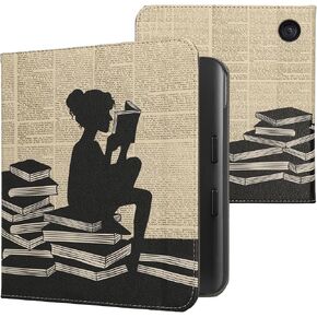 kwmobile Case Compatible with Kobo Libra Colour Case - PU Cover w/Strap - Cats Orange/Black/White