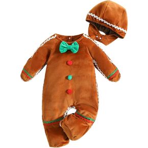 Kuriozud Toddler Baby Gingerbread Man Rompers Casual Long Sleeve Footed Jumpsuit and Cute Hat for Newborn Girl Boy