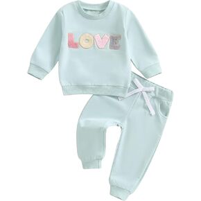 ZyHwShine Infant Toddler Baby Girl Clothes Letter Long Sleeve Crewneck Sweatshirt Pants Cute Fall Winter Outfit 3-24 Months