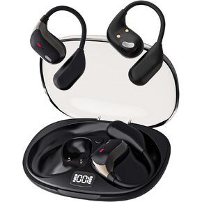 Bluetooth Open Ear Earbuds, Air Conduction Headphones with Hi-Fi Stereo Audio, Touch Control Bluetooth Headphones, Waterproof Sport Earphones with Mic for Android/iOS 500mAh (Black)