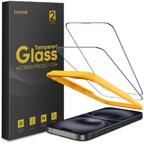 Lamicall Screen Protector for iPhone 16 Plus/ 15 Plus (6.7"), [Top 9H Tempered Glass Film], Easy Alignment Frame, Fingerprint Resistant, 0 Bubble, HD Clear for iPhone 16 Plus Tempered Glass - [2 Pack]