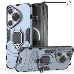 Case for Huawei Pura 70 Pro/Pura 70 Pro+ Case Kickstand with Tempered Glass Screen Protector [2 pcs], Hybrid Heavy Duty Armor Dual Layer Anti-Scratch Phone Case Cover, Black