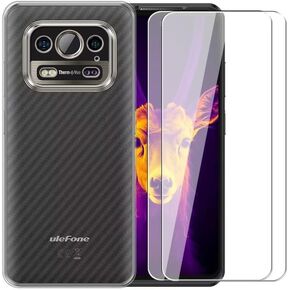 Case for Ulefone Armor 25T Pro + [2 Pack] Glass Screen Protector Tempered Film - Transparent Silicone Soft Flexible Bumper Shockproof TPU Protective Cover Shell (Clear)
