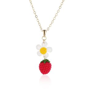 Handmade Crochet Blueberry Necklace, Knitted Artificial Forever Flowers Pendant Necklace, 14K Solid Gold, Lightweight Jewelry, Perfect Gift for Girlfriend Mom Women
