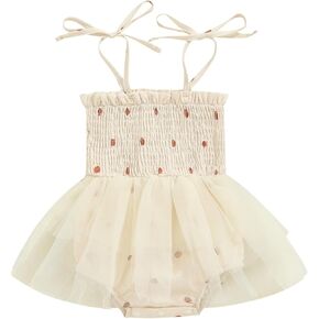 Newborn Toddler Baby Girls Romper Dress Sleeveless Tie Up Strap Print Tulle Tutu Dress Bodysuit Birthday Clothes