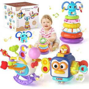 4 in 1 Baby Toy for 6 12 18 Month, Learning Toys for Babies 6-12 Months, Baby Busy Cube Toys, Stacking Toys, Pull String Travel Toy, Piano Xylophone Toy, Birthday Gift for 5 6 9 Month Baby