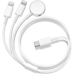3in1 USB C Magnetic Watch Charger Cable, Magnetic iWatch Fast Charging Cable (6ft) for Apple Watch Series SE/8/7/6/5/4/3/2/1 Includes 38mm 40mm 42mm 44mm 45mm Size - White