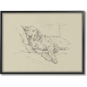 Stupell Industries Fluffy Retriever Napping Cushions Casual Monochromatic Dog Sketch, Design by Ethan Harper
