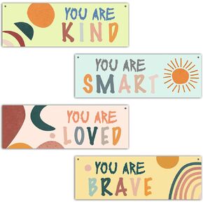 4 Pcs Boho Sun Wall Decor Sign, Inspirational Quotes Wall Art Decor Gift For Girl Room Boy Room, Sunshine Themed Wooden Hanging Plaque Sign For Kids Room Playroom Bedroom Nursery Classroom -08