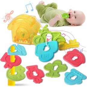 Baby Teething Toys Infant Sensory Chew Toys, Huts Rattle Toy 9 Pcs Spinning Stacking Teether Toys, Infant Teething Toys 0 3 6 9 12 Months Gifts for Babies Birthday Present and Boys&Girls