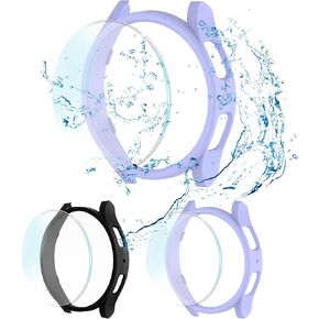 2+2 Pack Compatible with Samsung Galaxy Watch 7 Ultra Screen Protector + Case Protective, HD Tempered Glass + Hard PC Cover for Galaxy Watch 7 Ultra 47mm Accessories (Purple+Black)