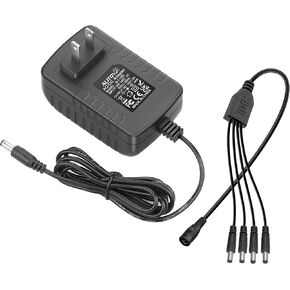 ALITOVE Security Camera Power Supply Adpter 12V 2A with 4 Way Power Splitter Cable 5.5x2.1mm, 100-240V 50-60Hz AC to DC Converter for Analog AHD CCTV DVR Surveillance System/LED Strip Lights