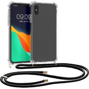 kwmobile Crossbody Case Compatible with Apple iPhone Xs Case - Clear TPU Phone Cover w/Lanyard Cord Strap - Black/Transparent