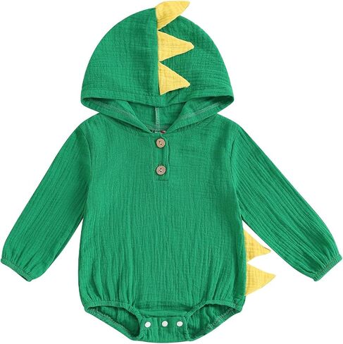 Thorn Tree Infant Newborn Baby Boy Clothes Dinosaur Cotton Linen Bodysuit Halloween Hooded Romper in Kuwait