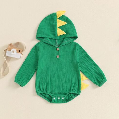 Thorn Tree Infant Newborn Baby Boy Clothes Dinosaur Cotton Linen Bodysuit Halloween Hooded Romper in Kuwait