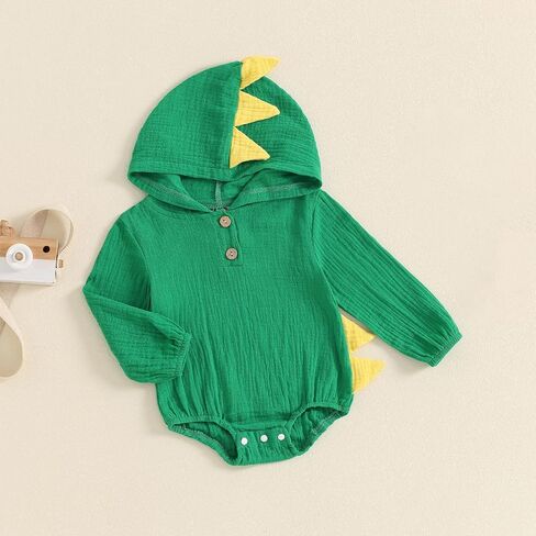 Thorn Tree Infant Newborn Baby Boy Clothes Dinosaur Cotton Linen Bodysuit Halloween Hooded Romper in Kuwait