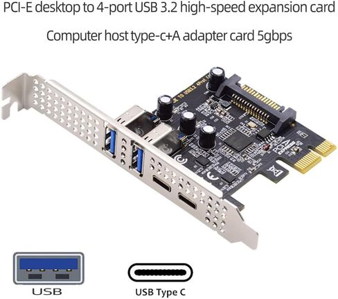 NFHK USB3.1 Gen1 5Gbps Dual Type-A & Type-C USB-C أنثى إلى PCI-E Express 1x محول بطاقة uPD720201 مع دعامة منخفضة المستوى in Saudi Arabia
