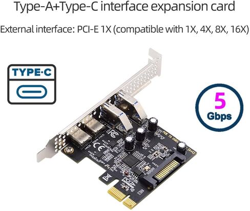 NFHK USB3.1 Gen1 5Gbps Dual Type-A & Type-C USB-C أنثى إلى PCI-E Express 1x محول بطاقة uPD720201 مع دعامة منخفضة المستوى in Saudi Arabia