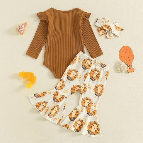 BemeyourBBs Newborn Baby Girl Clothes Ruffle Romper Bodysuit Top Flared Pants Set Baby Bell Bottom Outfit in Saudi Arabia