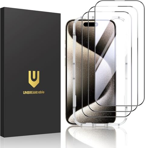 UNBREAKcable 3-Pack Screen Protector for iPhone 15 Pro, Double Shatterproof Tempered Glass [Easy Installation Frame] [HD Clear] [9H Hardness] [Full Coverage] for iPhone 6.1 inch in Saudi Arabia