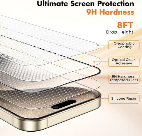 UNBREAKcable 3-Pack Screen Protector for iPhone 15 Pro, Double Shatterproof Tempered Glass [Easy Installation Frame] [HD Clear] [9H Hardness] [Full Coverage] for iPhone 6.1 inch in Saudi Arabia