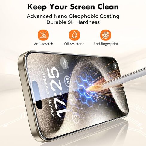 UNBREAKcable 3-Pack Screen Protector for iPhone 15 Pro, Double Shatterproof Tempered Glass [Easy Installation Frame] [HD Clear] [9H Hardness] [Full Coverage] for iPhone 6.1 inch in Saudi Arabia
