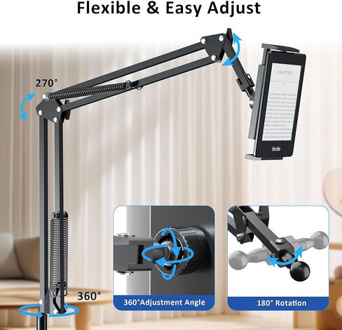 Floor Stand for Kindle Acessories Reading in Bed, Hands Free Tablet Arm Holder for Kindle Accessory, Compatible with Kindle iPhone Fire Tablet 4.5-12.9 inch in Saudi Arabia