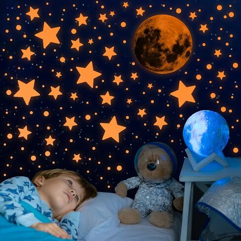 Molain 538Pcs Glow in The Dark Wall Stickers, Luminous Ceiling Stars Moon Space Galaxy Universe Planet Wall Decals Self-Adhesive Glowing Stickers for Kids Bedroom Nursery Living Room Decor (Green) in Saudi Arabia