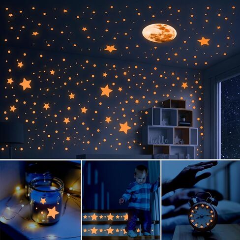 Molain 538Pcs Glow in The Dark Wall Stickers, Luminous Ceiling Stars Moon Space Galaxy Universe Planet Wall Decals Self-Adhesive Glowing Stickers for Kids Bedroom Nursery Living Room Decor (Green) in Saudi Arabia