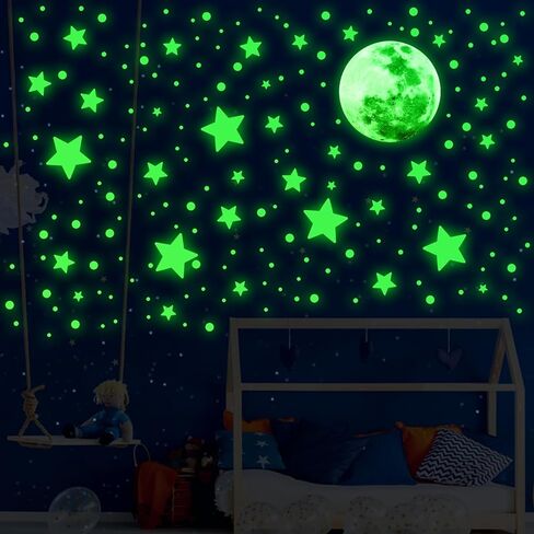 Molain 538Pcs Glow in The Dark Wall Stickers, Luminous Ceiling Stars Moon Space Galaxy Universe Planet Wall Decals Self-Adhesive Glowing Stickers for Kids Bedroom Nursery Living Room Decor (Green) in Saudi Arabia