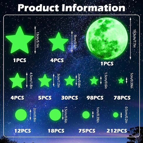 Molain 538Pcs Glow in The Dark Wall Stickers, Luminous Ceiling Stars Moon Space Galaxy Universe Planet Wall Decals Self-Adhesive Glowing Stickers for Kids Bedroom Nursery Living Room Decor (Green) in Saudi Arabia