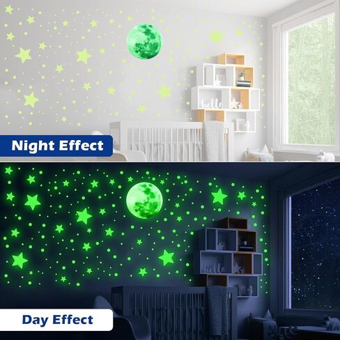 Molain 538Pcs Glow in The Dark Wall Stickers, Luminous Ceiling Stars Moon Space Galaxy Universe Planet Wall Decals Self-Adhesive Glowing Stickers for Kids Bedroom Nursery Living Room Decor (Green) in Saudi Arabia