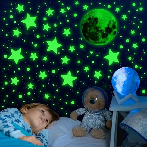 Molain 538Pcs Glow in The Dark Wall Stickers, Luminous Ceiling Stars Moon Space Galaxy Universe Planet Wall Decals Self-Adhesive Glowing Stickers for Kids Bedroom Nursery Living Room Decor (Green) in Saudi Arabia