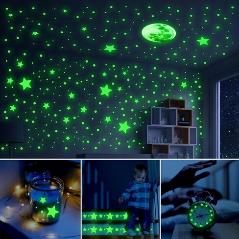 Molain 538Pcs Glow in The Dark Wall Stickers, Luminous Ceiling Stars Moon Space Galaxy Universe Planet Wall Decals Self-Adhesive Glowing Stickers for Kids Bedroom Nursery Living Room Decor (Green) in Saudi Arabia