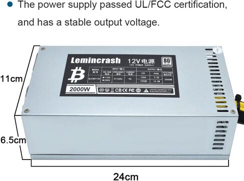 12V 166A AC110-240V 10x6pin 2000W PSU، لـ Bitmain Antminer S9 S7 L3 BTC LTC ETH مصدر إمداد الطاقة للتعدين in Kuwait