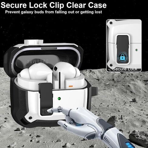 Compatible with Samsung Galaxy Buds 3 Case & Galaxy Buds 3 Pro Case,Full-Body Shockproof Secure Lock Clip Hard Case with Carabiner,Cleaning Pen - Black in Saudi Arabia