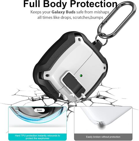 Compatible with Samsung Galaxy Buds 3 Case & Galaxy Buds 3 Pro Case,Full-Body Shockproof Secure Lock Clip Hard Case with Carabiner,Cleaning Pen - Black in Saudi Arabia