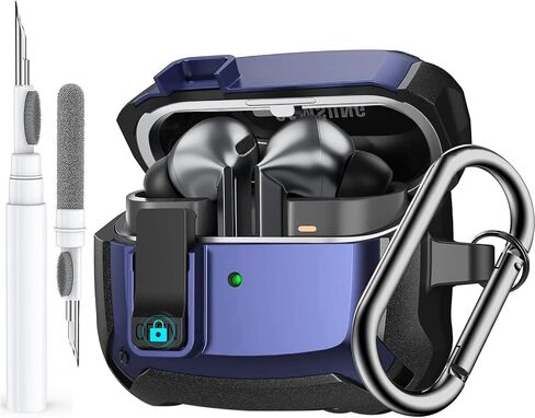 Compatible with Samsung Galaxy Buds 3 Case & Galaxy Buds 3 Pro Case,Full-Body Shockproof Secure Lock Clip Hard Case with Carabiner,Cleaning Pen - Black in Saudi Arabia