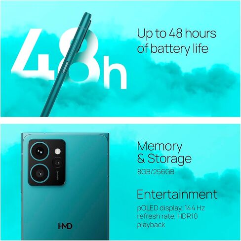 HMD Skyline 5G | Android 14 | Unlocked Smartphone | Dual SIM | US Version | 8/256GB | 6.55" 144Hz pOLED Screen | 108MP Triple Camera | 50MP Selfie Camera | Blue in Saudi Arabia