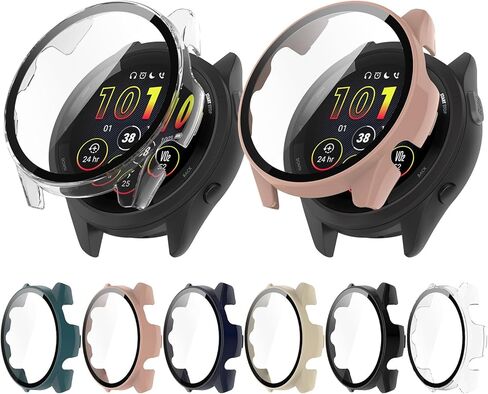 LOKEKE Compatible with Garmin Forerunner165/165 Music Full Coverage PC Protective Case Cover Tempered Glass Screen Protector（Black in Saudi Arabia