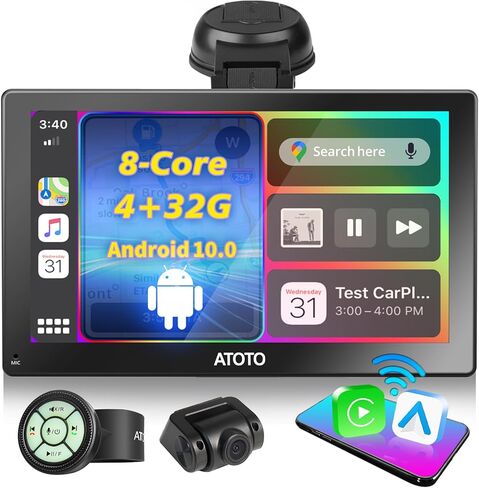 شاشة ATOTOAONE Apple Carplay للسيارة، Carplay اللاسلكية وستيريو السيارة Android Auto، جهاز ملاحة GPS مع 9 بوصة QLED، FM، MirrorLink، كاميرا أمامية وHD، P909PR-S1 in Saudi Arabia