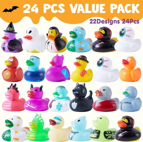 JOYIN 24 PCS Halloween Rubber Ducks, Halloween Style Design Ducks Toys for Kids Trick or Treat Supplies, Goodie Bag Fillers, Party Favors, Halloween Themed Bathtub Toys in Saudi Arabia