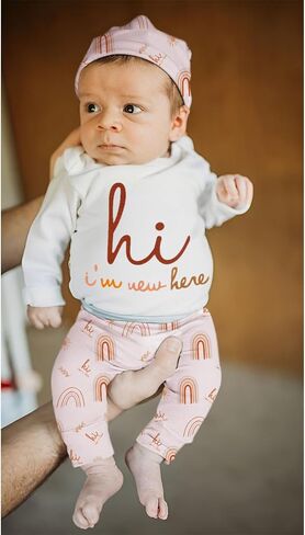 CM C&M WODRO Newborn Infant Girl Clothes Baby Coming Home Hospital Outfit I'm New Here Bodysuit Romper Pants Hat Headband in Saudi Arabia