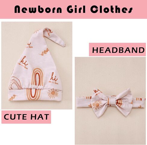 CM C&M WODRO Newborn Infant Girl Clothes Baby Coming Home Hospital Outfit I'm New Here Bodysuit Romper Pants Hat Headband in Saudi Arabia