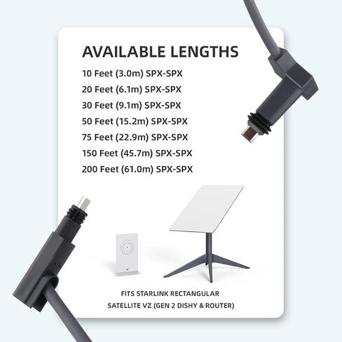 XTAR Starlink Cable 10FT for Starlink Actuated Gen 2, Replacement Cable Starlink Rectangular Satellite V2 Waterproof Starlink Extension Cables in Saudi Arabia