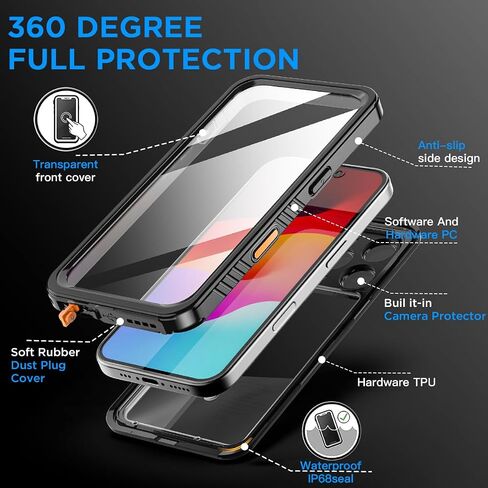 AICase متوافق مع حافظة iPhone 16 Pro Max مقاومة للماء، وواقي شاشة مدمج مقاوم للماء ومقاوم للصدمات والغبار ومقاوم للثلوج، جراب هاتف متين تحت الماء in Kuwait
