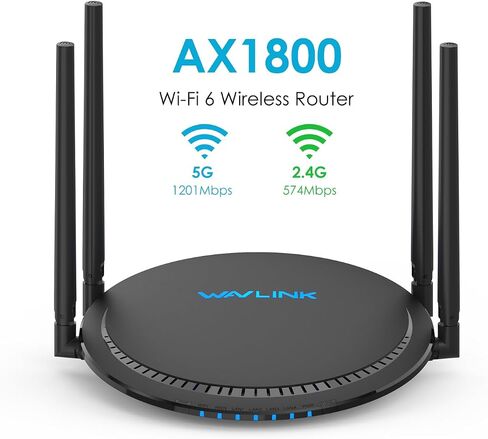 WAVLINK AX1800 WiFi 6 1800 Mbps Wireless Router, Dual Band Gigabit WiFi Internet Router with 5 Gigabit Ports for Home, up to 1,500 sq. ft and 64+ Devices, Mesh Router, TouchLink, Parental Control, QoS in Saudi Arabia