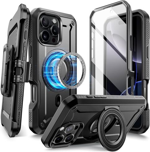 SUPCASE for iPhone 16 Pro Case with Stand (UBPro Mag), [Support MagSafe] [Built-in Screen Protector & Belt Clip] [Military-Grade Protection] Magnetic Phone Case for iPhone 16 Pro 6.3'' 2024, Black in Saudi Arabia